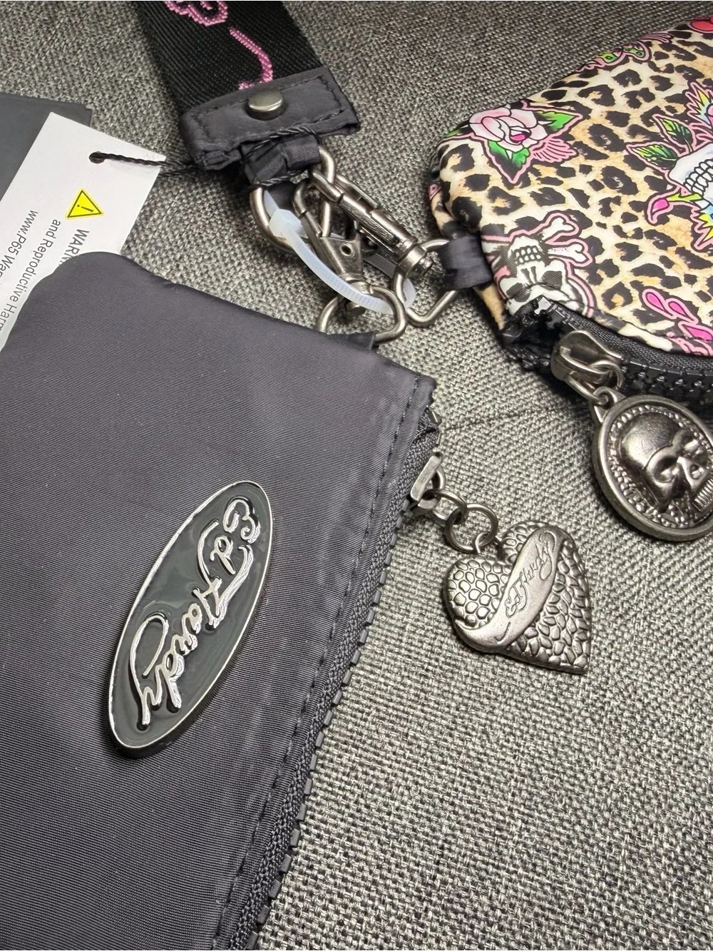 Ed Hardy Black and Pink Leopard Skull Wristlet Key & Card Holder